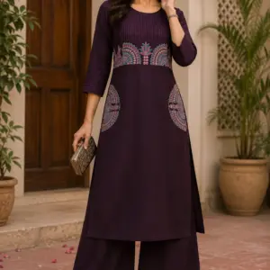 Olive Green Cotton Kurti Set - Elegant