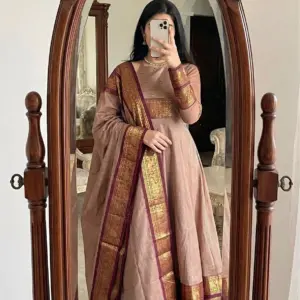 Traditional Silk Cotton Anarkali with Dupatta