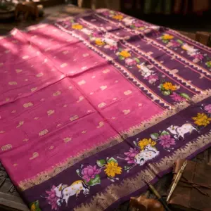 Zari Border Saree with Blouse – Pink
