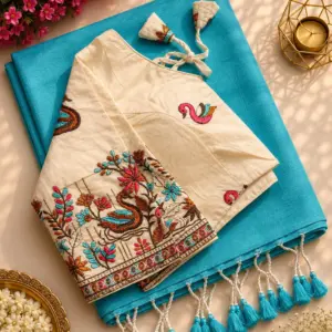 Khadi Cotton Saree with Embroidered Blouse