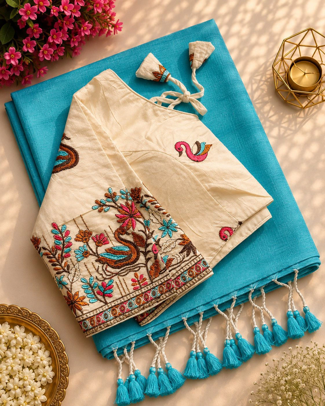 Khadi Cotton Saree with Embroidered Blouse