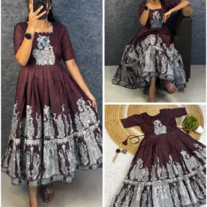 Trending Kalamkari khalahasti Pure Cotton Printed kota Maxi Gown