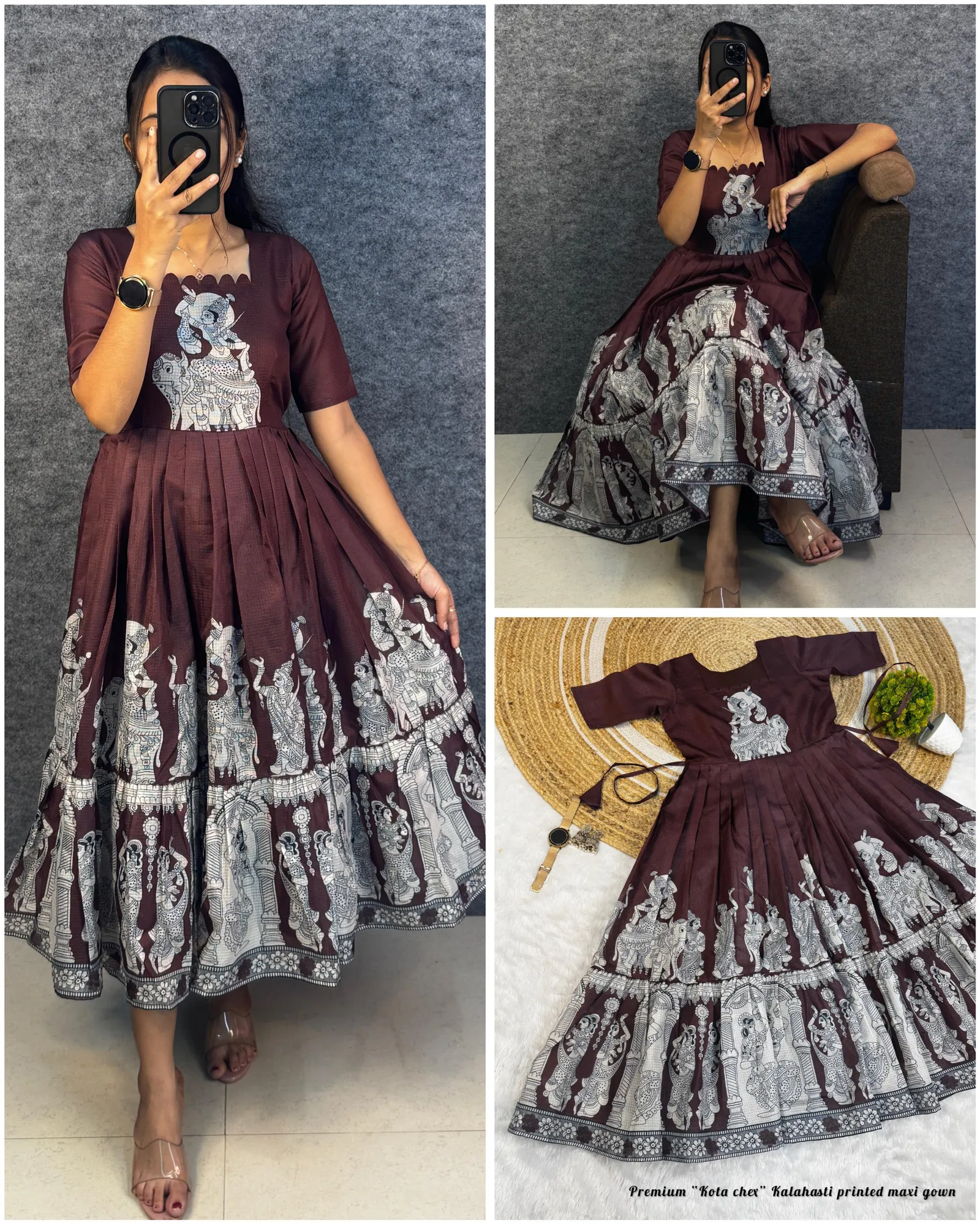 Trending Kalamkari khalahasti Pure Cotton Printed kota Maxi Gown