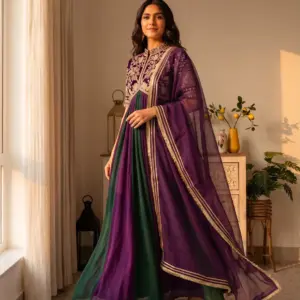 Silk Embroidered Gown Set
