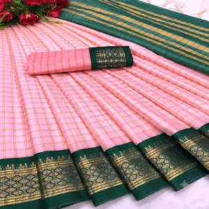 Arani Pattu Silk Checked Sarees with Zari Border