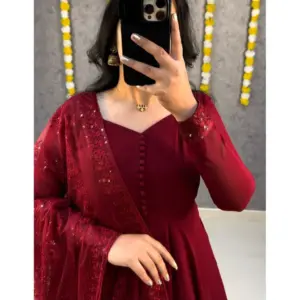 Premium Faux Georgette Gown With Embroidery Dupatta