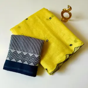 Trending Mirror Work linen cotton sarees with Attractive Digital prints