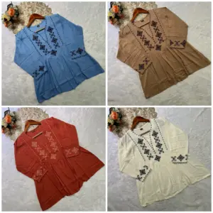 Designer Rayon Tunic with Cross-stitch Embroidery