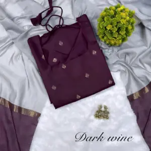 Premium Silk Cotton Kurti Set With Attractive Zari Buttas & Contrast Dupatta