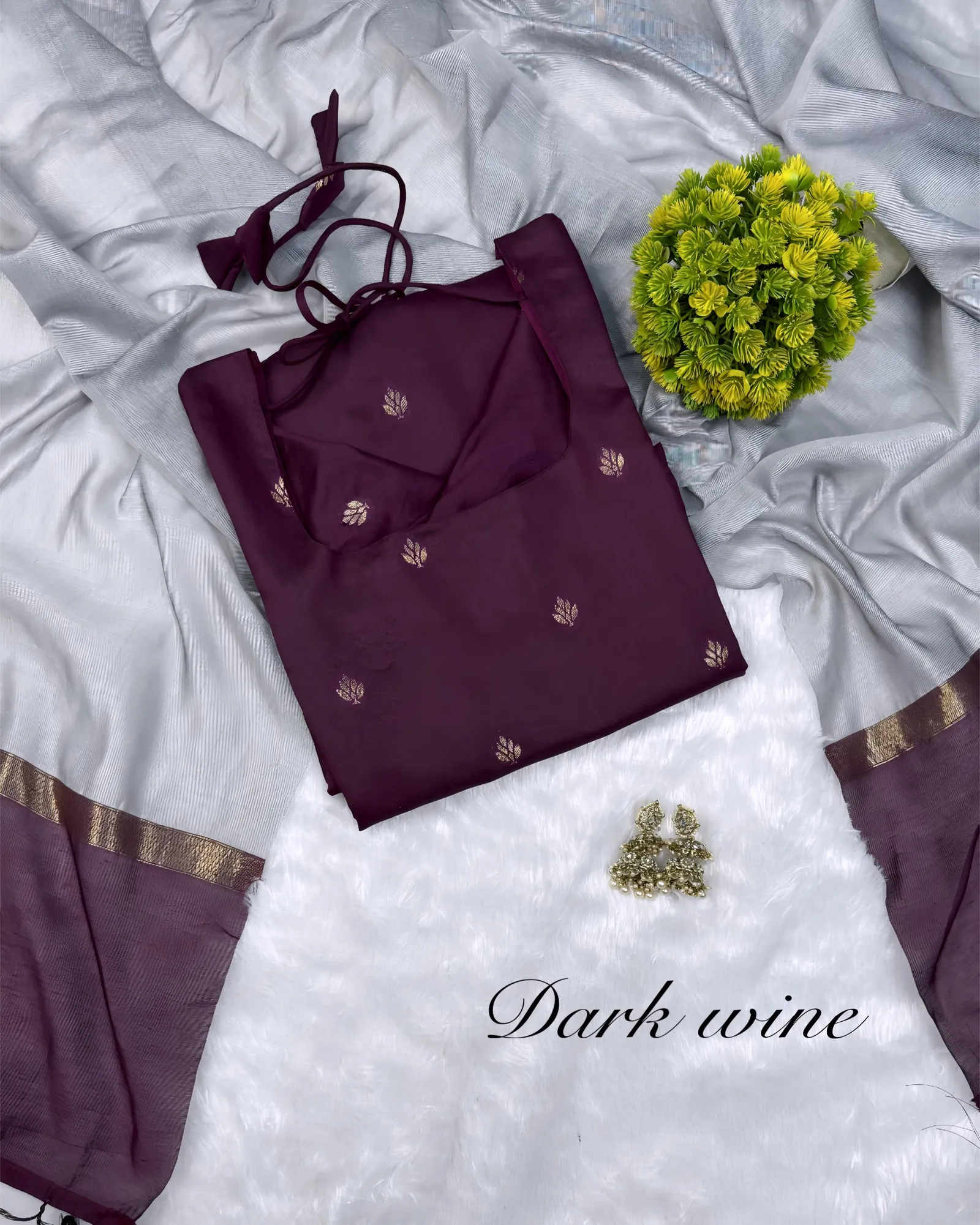 Premium Silk Cotton Kurti Set With Attractive Zari Buttas & Contrast Dupatta