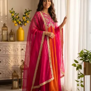 Silk Embroidered Gown Set