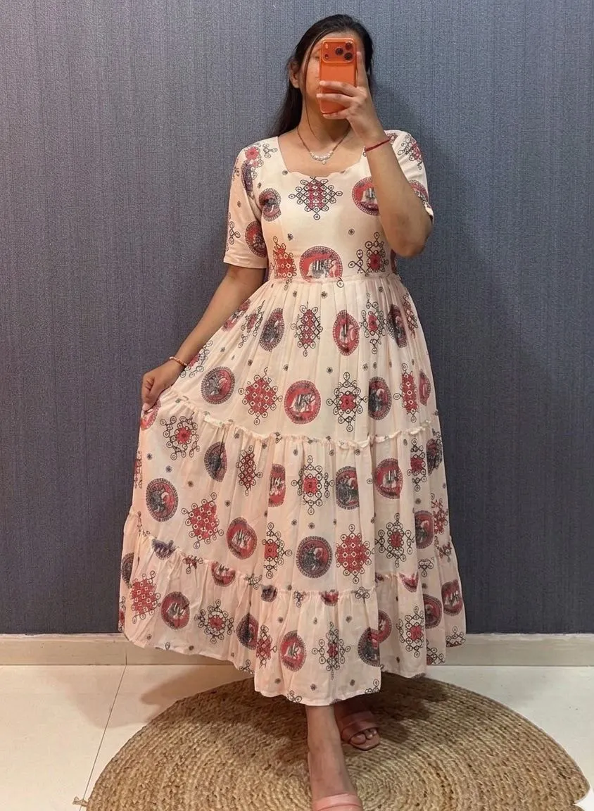 Most Trending Kalamkari Kolam Design Mull chanderi Maxi Gown
