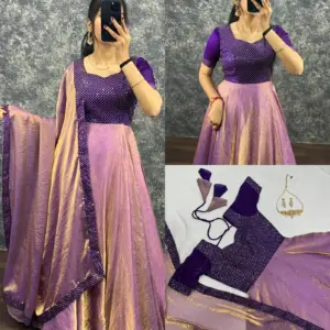 Attractive Pure Soft Fendy Silk Gown With Dupatta
