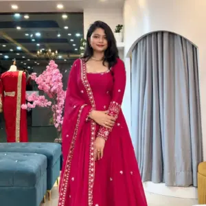 Crunchy Silk Embroidered Gown Set