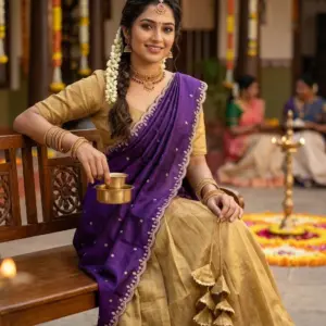 Golden Kanchipuram Half Saree