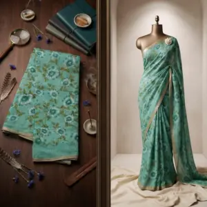 Linen Floral Saree with Blouse