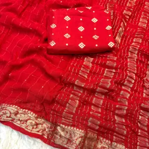 Pure viscose georgette with jacquard border with weaving chex with sequence with pure viscose blouse