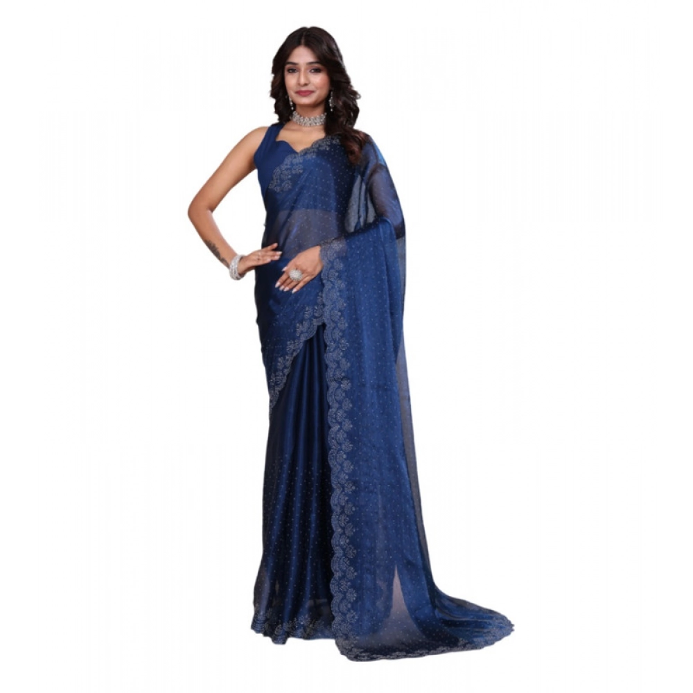 Women's Jimmy Choo Embellished Saree with Blouse – Blue