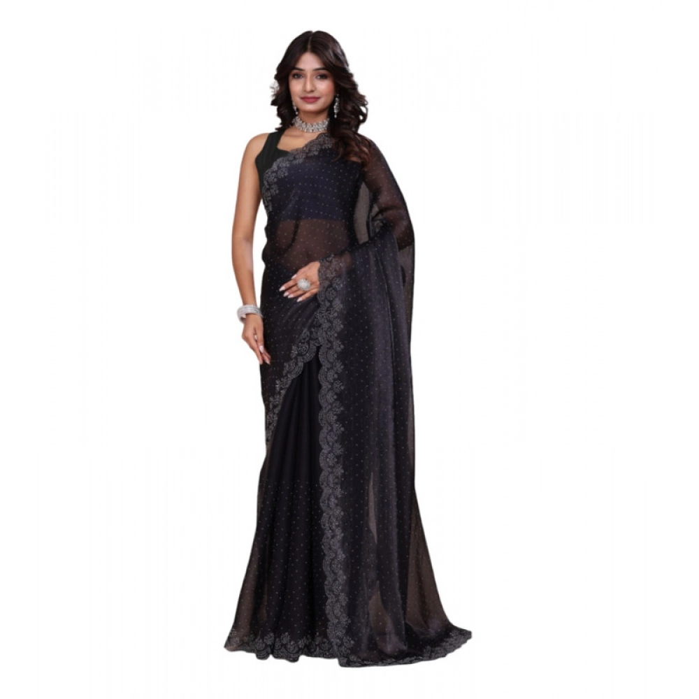Women's Jimmy Choo Embellished Saree with Blouse – Black