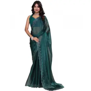 Women's Jimmy Choo Embellished Saree with Blouse – Green