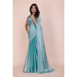 Women's Jimmy Choo Embellished Saree with Blouse – Light Blue