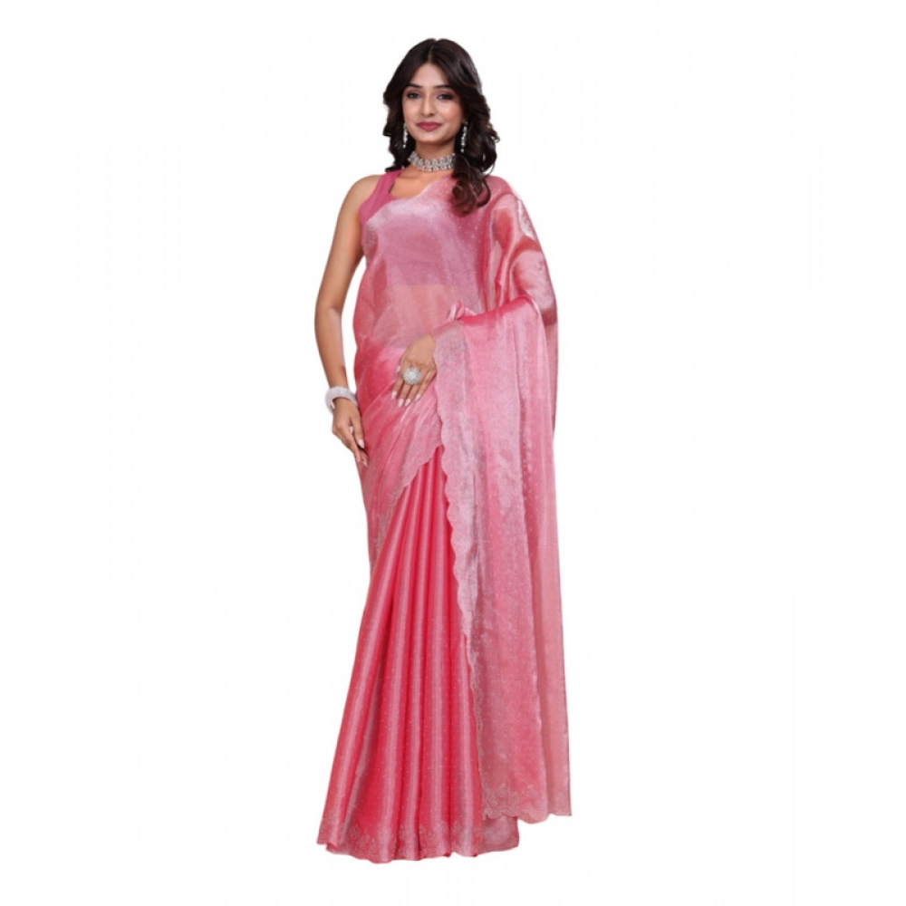 Women's Jimmy Choo Embellished Saree with Blouse – Pink