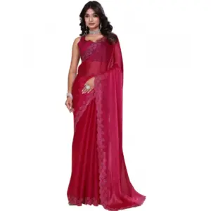 Women's Jimmy Choo Embellished Saree with Blouse – Red