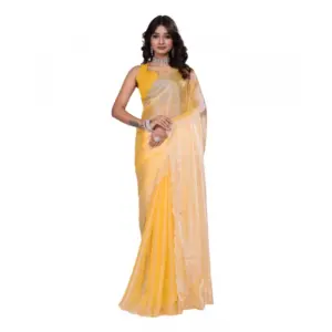 Women's Tissue Pure Silk Embellished Saree with Blouse – Yellow