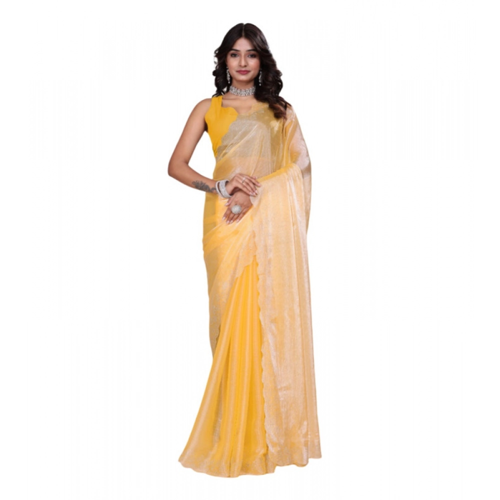 Women's Tissue Pure Silk Embellished Saree with Blouse – Yellow