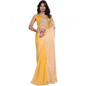 Women's Tissue Pure Silk Embellished Saree with Blouse – Yellow