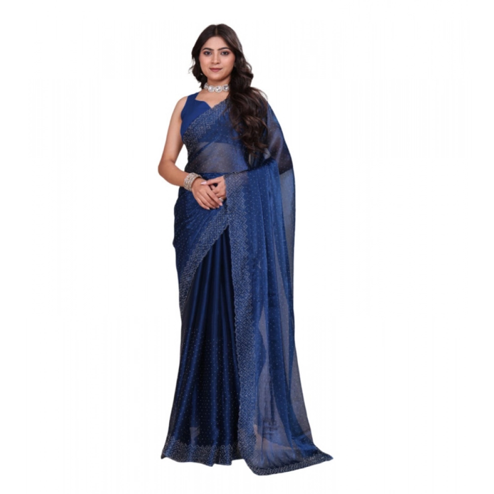 Women's Jimmy Choo Embellished Saree with Blouse – Blue