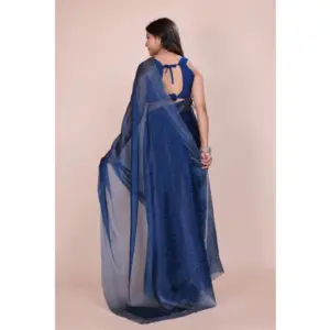Women's Jimmy Choo Embellished Saree with Blouse – Blue