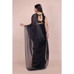 Women's Jimmy Choo Embellished Saree with Blouse – Black
