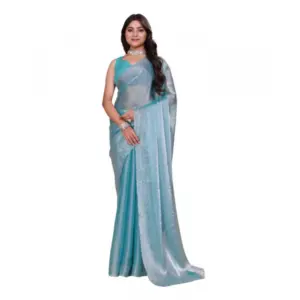 Women's Jimmy Choo Embellished Saree with Blouse – Light Blue