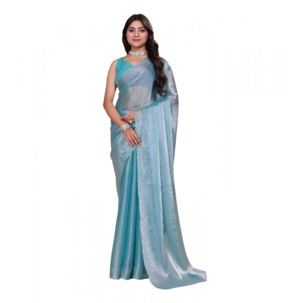 Women's Jimmy Choo Embellished Saree with Blouse – Light Blue