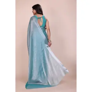Women's Jimmy Choo Embellished Saree with Blouse – Light Blue