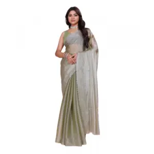 Women's Jimmy Choo Embellished Saree with Blouse – Light Green