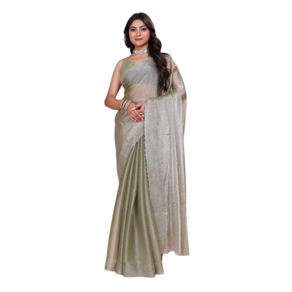 Women's Jimmy Choo Embellished Saree with Blouse – Light Green