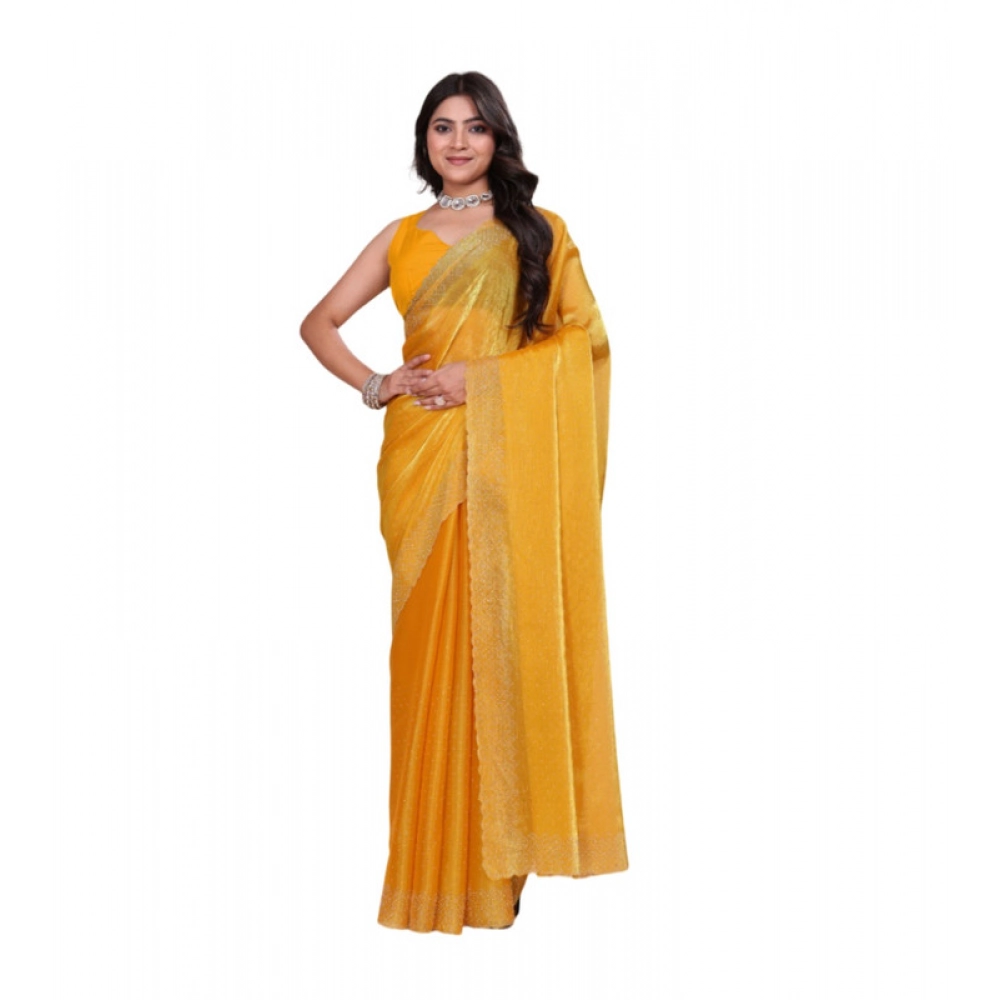 Women's Jimmy Choo Embellished Saree with Blouse – Mustard