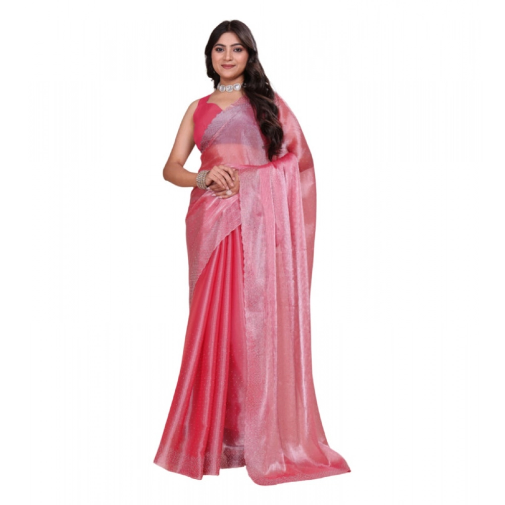 Women's Jimmy Choo Embellished Saree with Blouse – Pink