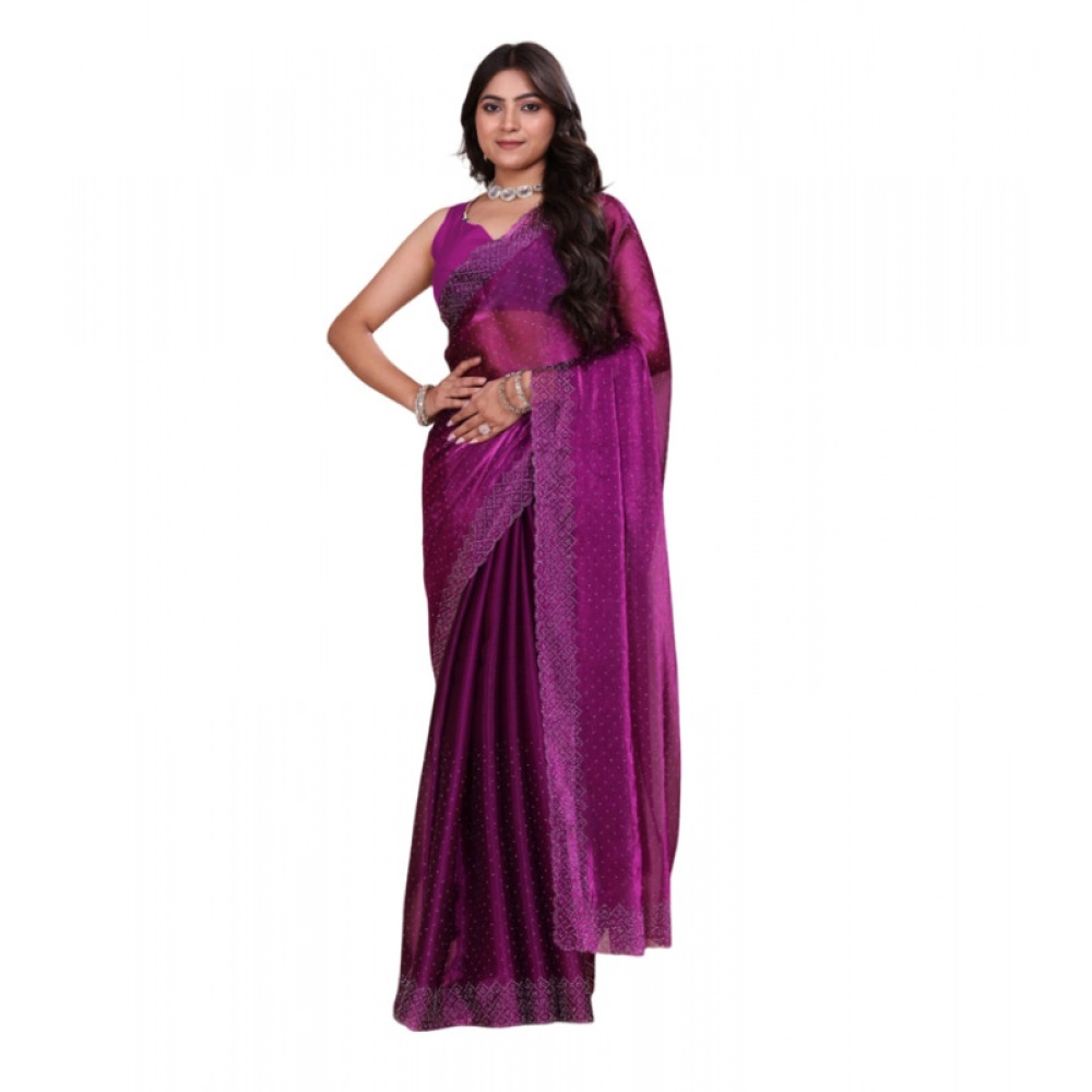 Women's Jimmy Choo Embellished Saree with Blouse – Purple