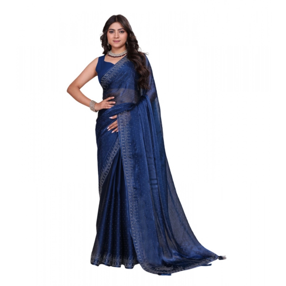 Women's Jimmy Choo Embellished Saree with Blouse – Blue