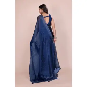 Women's Jimmy Choo Embellished Saree with Blouse – Blue