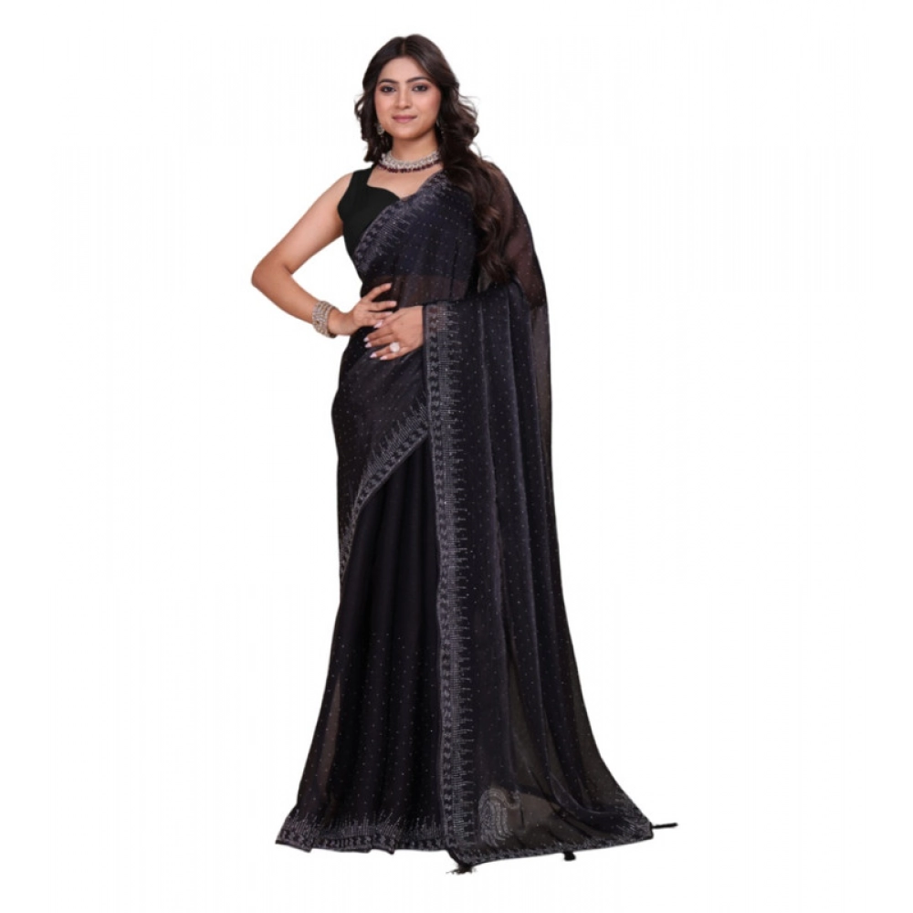 Women's Jimmy Choo Embellished Saree with Blouse – Black