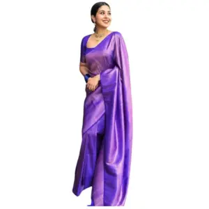 Women's Litchi Silk Printed Saree with Blouse – Purple