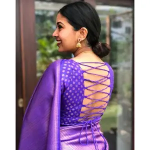 Women's Litchi Silk Printed Saree with Blouse – Purple
