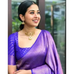Women's Litchi Silk Printed Saree with Blouse – Purple