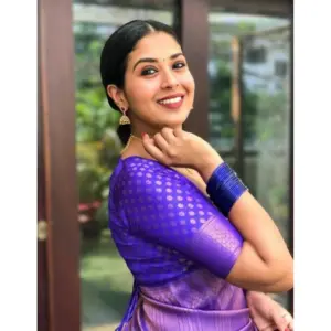 Women's Litchi Silk Printed Saree with Blouse – Purple