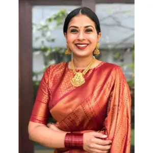 Women's Litchi Silk Printed Saree with Blouse – Red
