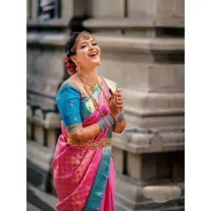 Women's Litchi Silk Printed Saree with Blouse – Pink